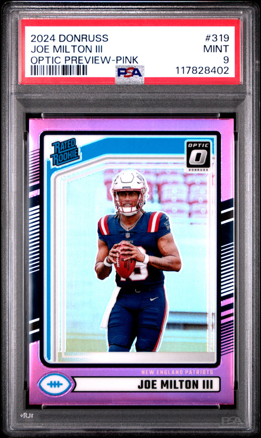 2024 Panini Donruss #319 Joe Milton Iii Optic Preview-Pink PSA 9