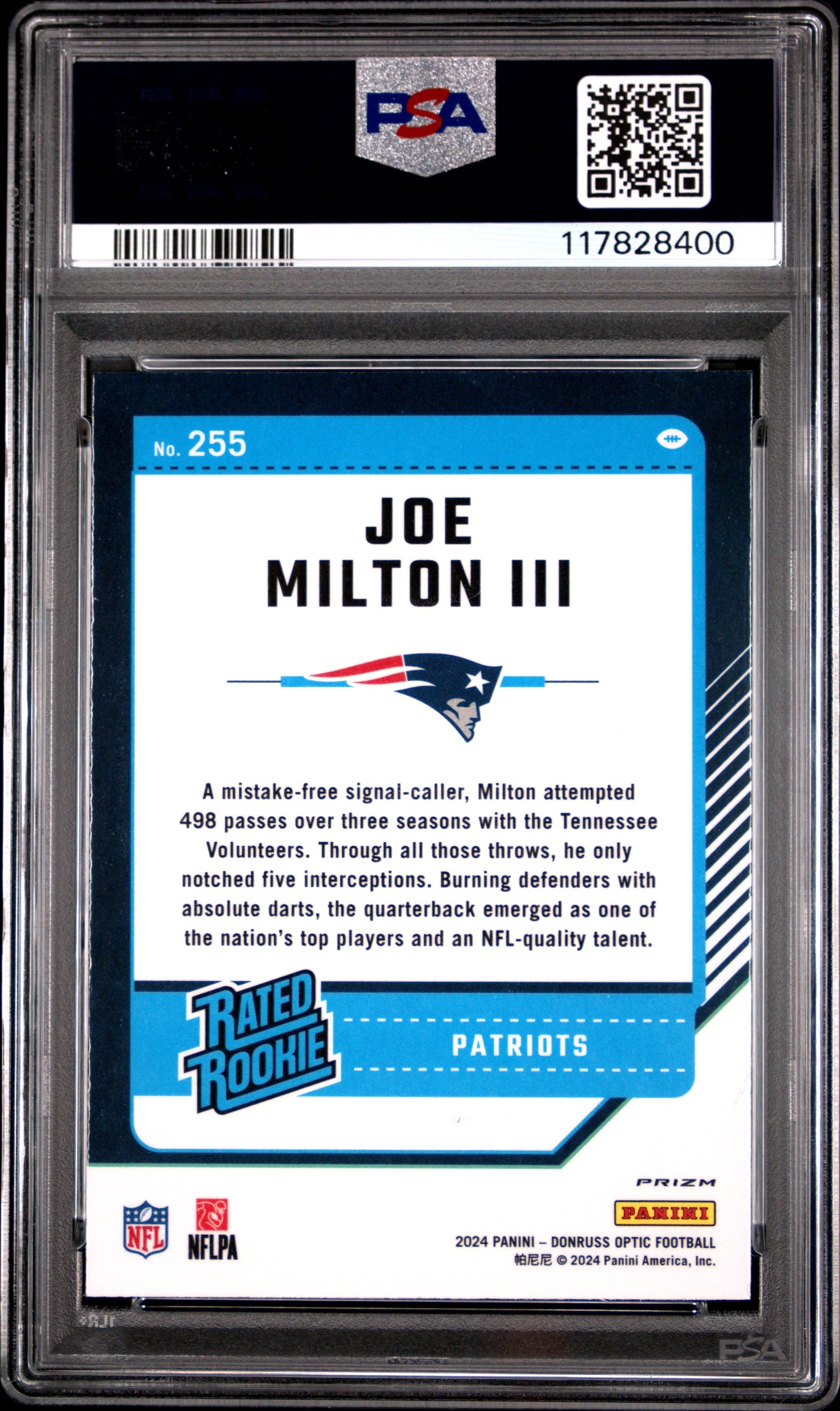 2024 Panini Donruss Optic #255 Joe Milton Iii Purple Shock PSA 9