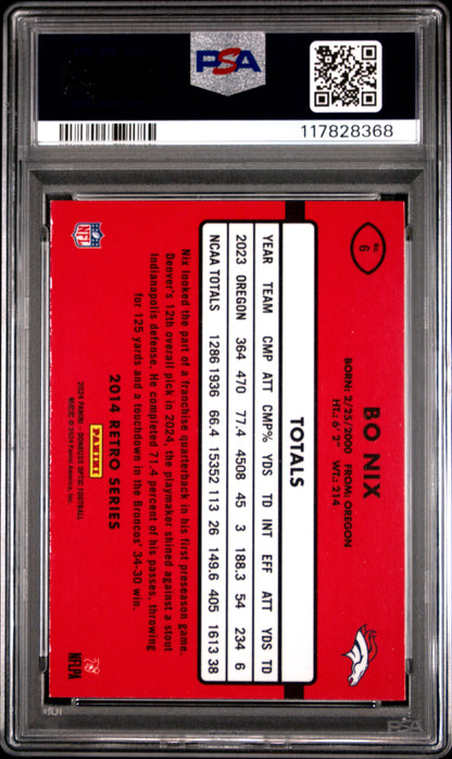2024 Panini Donruss Optic 2014 Retro Series #6 Bo Nix PSA 9