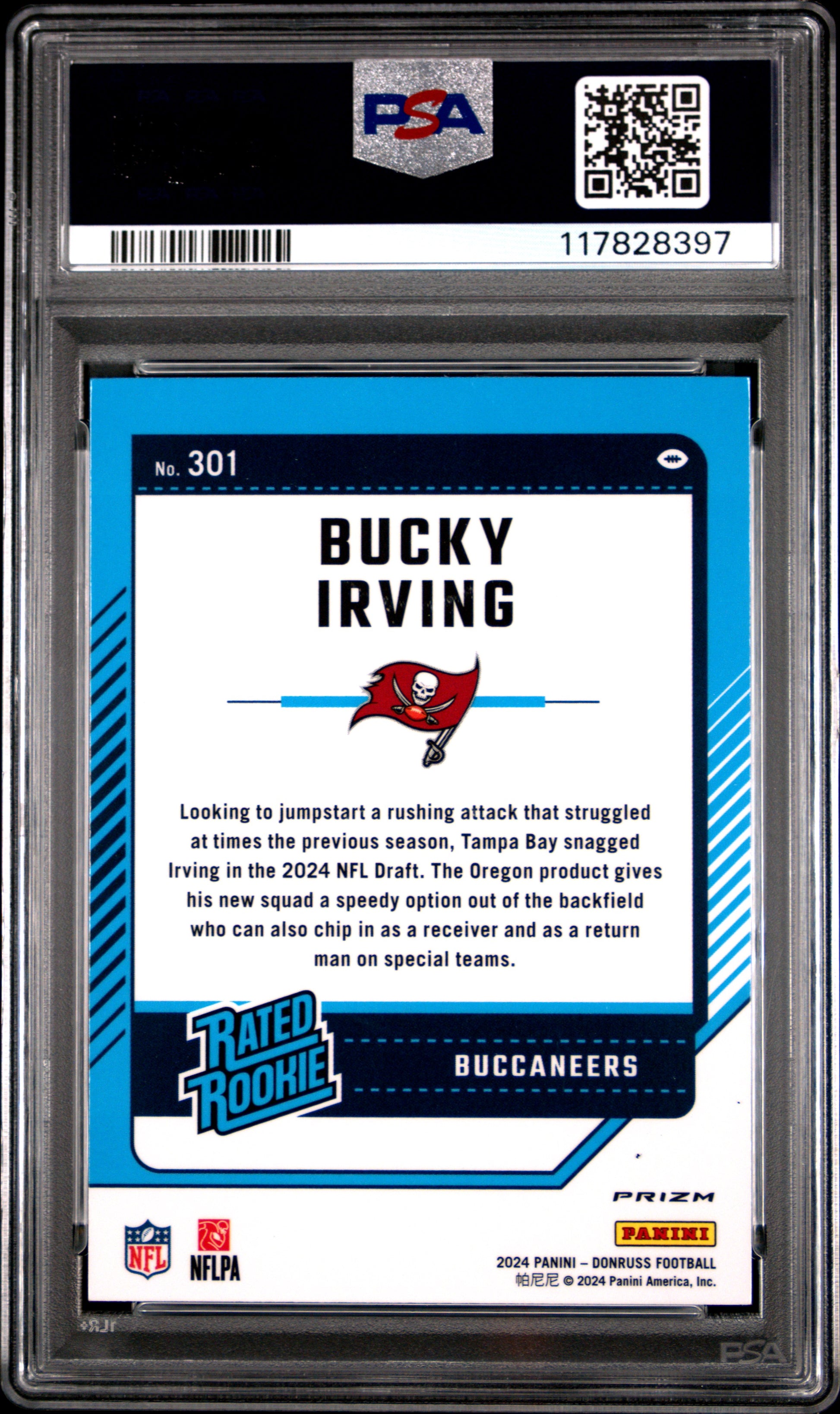 2024 Panini Donruss #301 Bucky Irving Optic Preview-Red Wave PSA 9