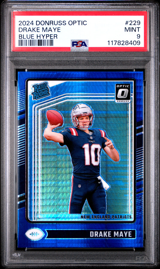 2024 Panini Donruss Optic #229 Drake Maye Blue Hyper PSA 9