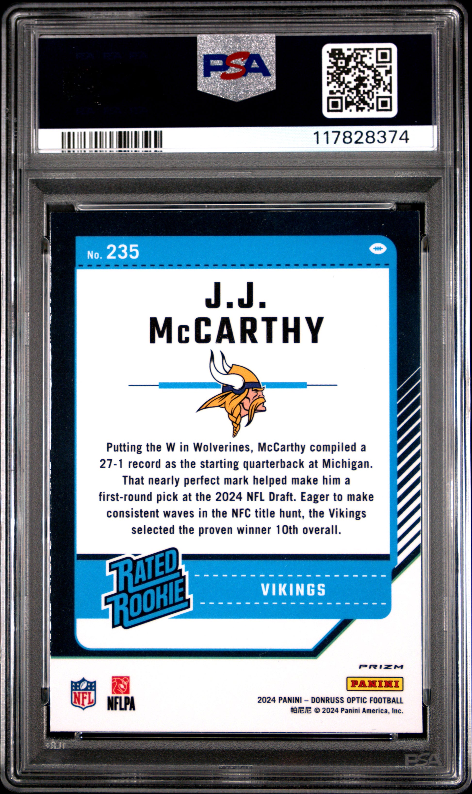 2024 Panini Donruss Optic #235 Jj Mccarthy Green Hyper PSA 10