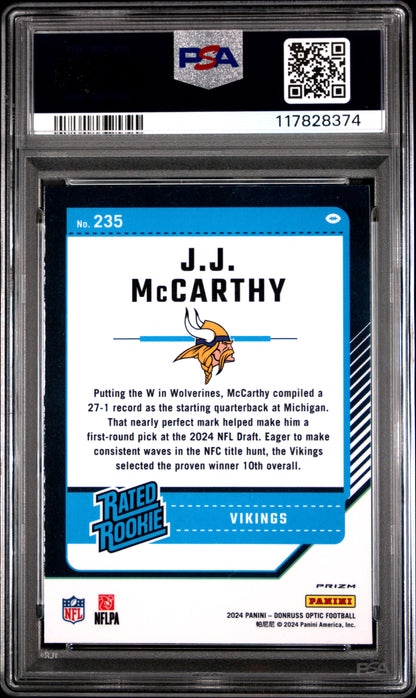 2024 Panini Donruss Optic #235 Jj Mccarthy Green Hyper PSA 10