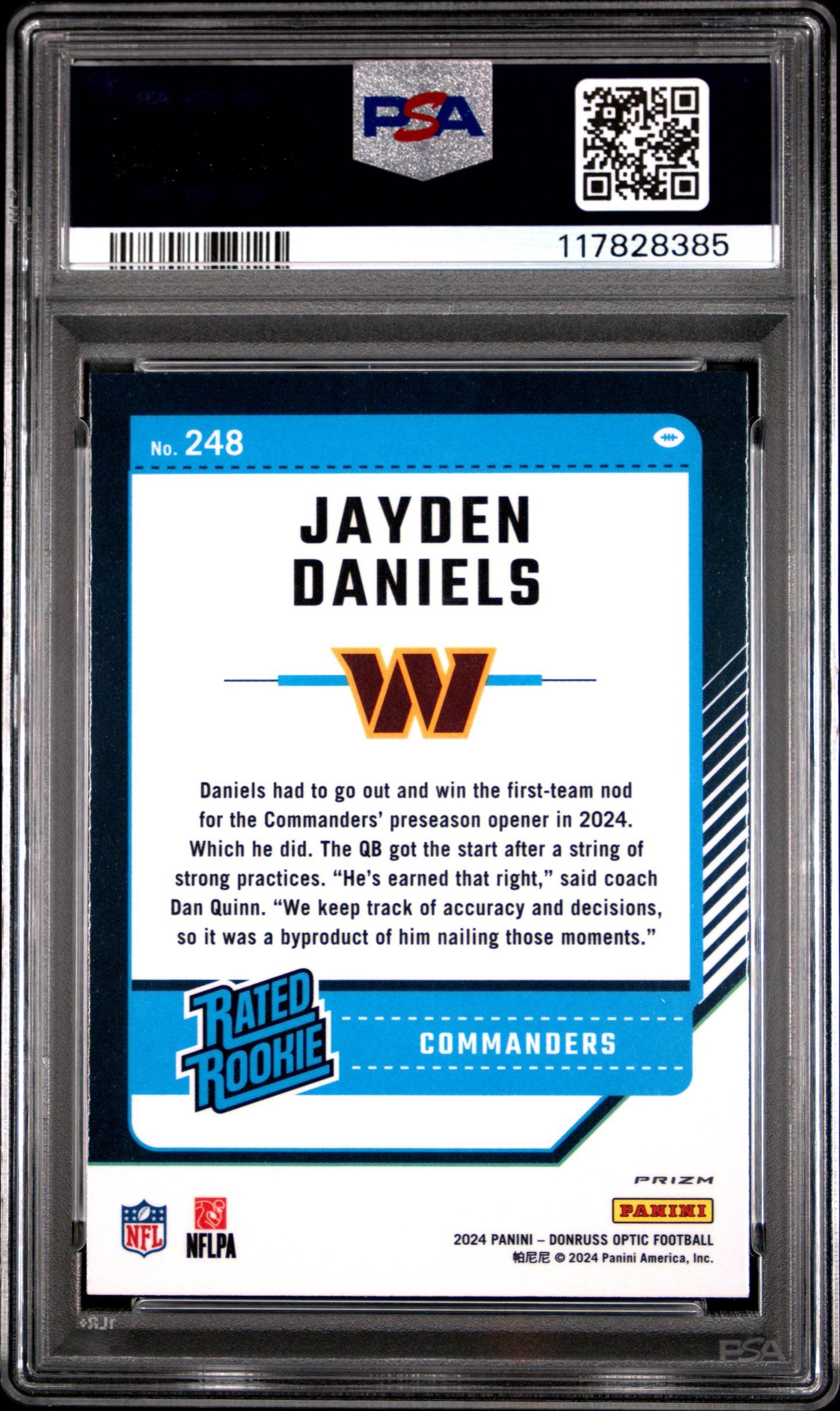 2024 Panini Donruss Optic #248 Jayden Daniels Purple Shock PSA 10
