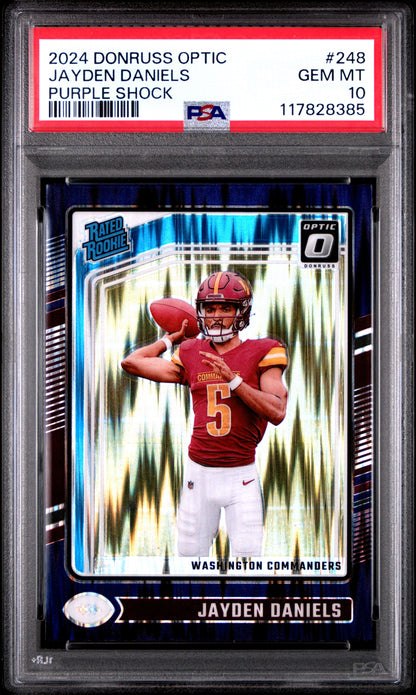 2024 Panini Donruss Optic #248 Jayden Daniels Purple Shock PSA 10