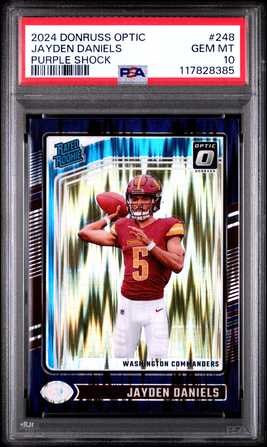 2024 Panini Donruss Optic #248 Jayden Daniels Purple Shock PSA 10