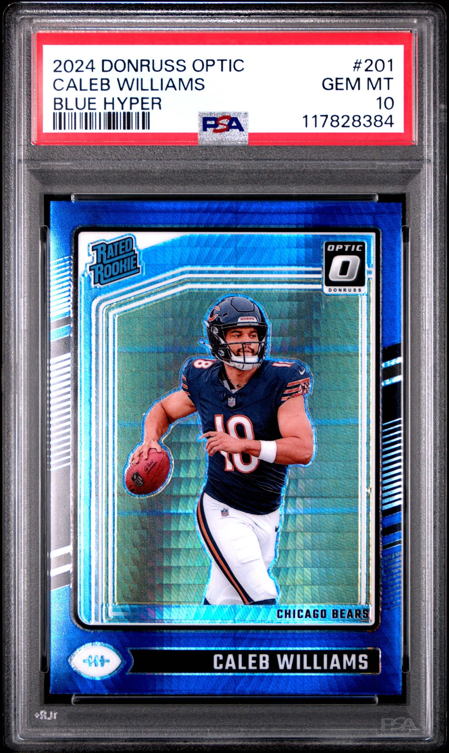 2024 Panini Donruss Optic #201 Caleb Williams Blue Hyper PSA 10