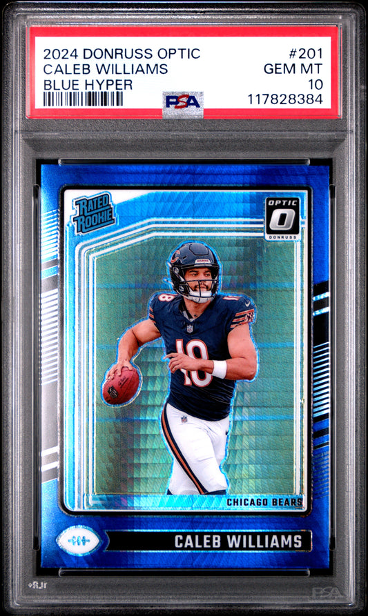 2024 Panini Donruss Optic #201 Caleb Williams Blue Hyper PSA 10