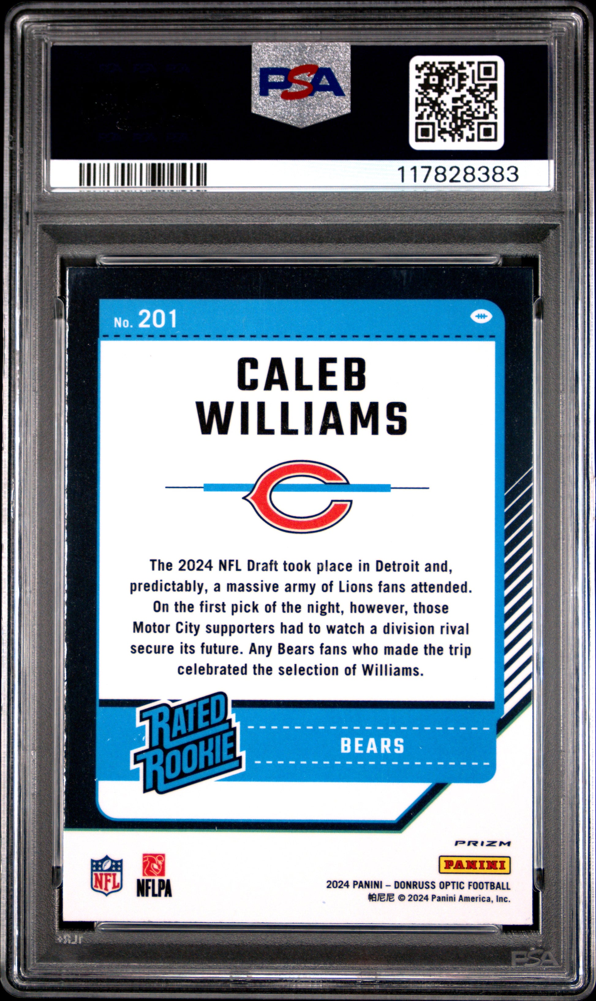 2024 Panini Donruss Optic #201 Caleb Williams Blue Hyper PSA 10