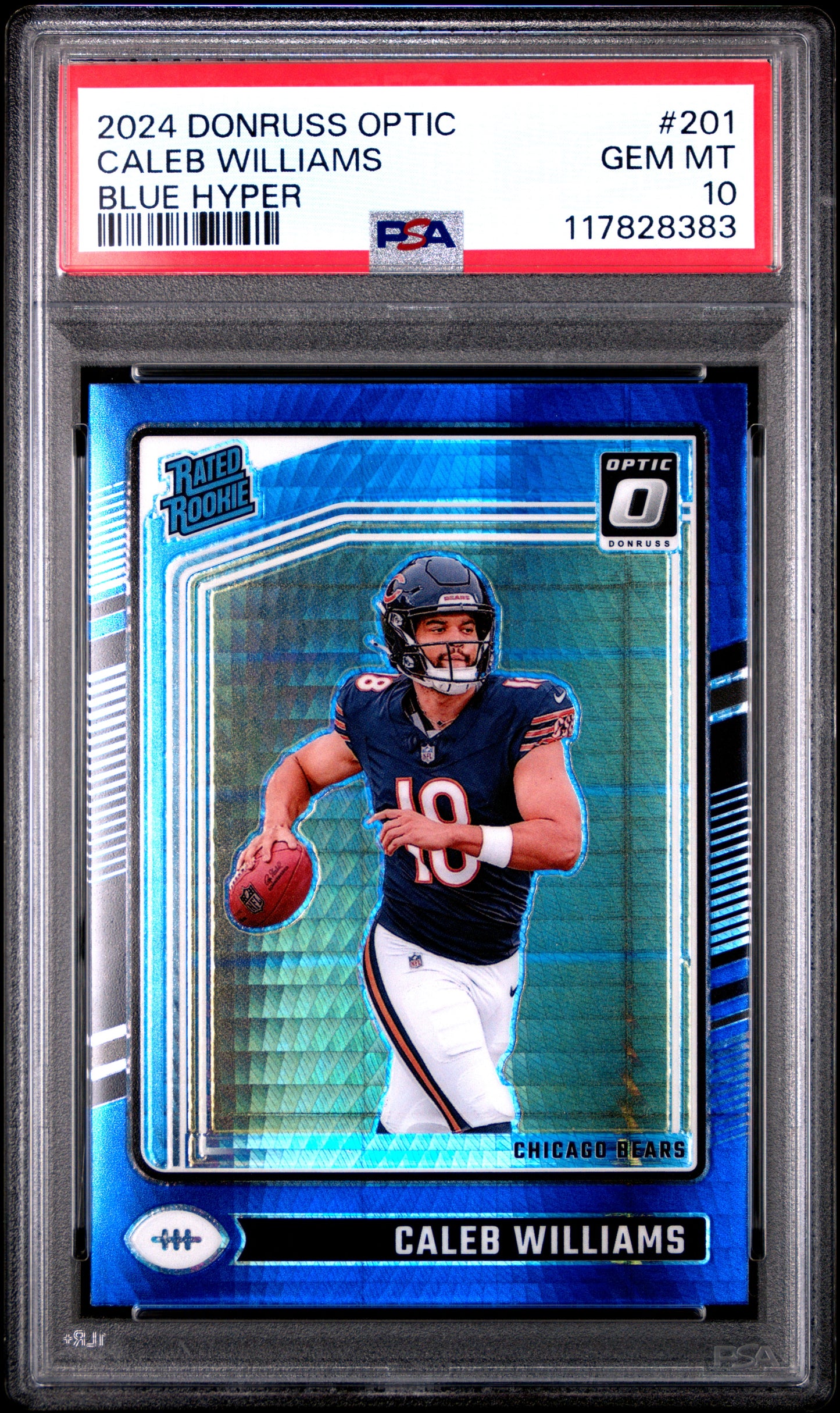 2024 Panini Donruss Optic #201 Caleb Williams Blue Hyper PSA 10