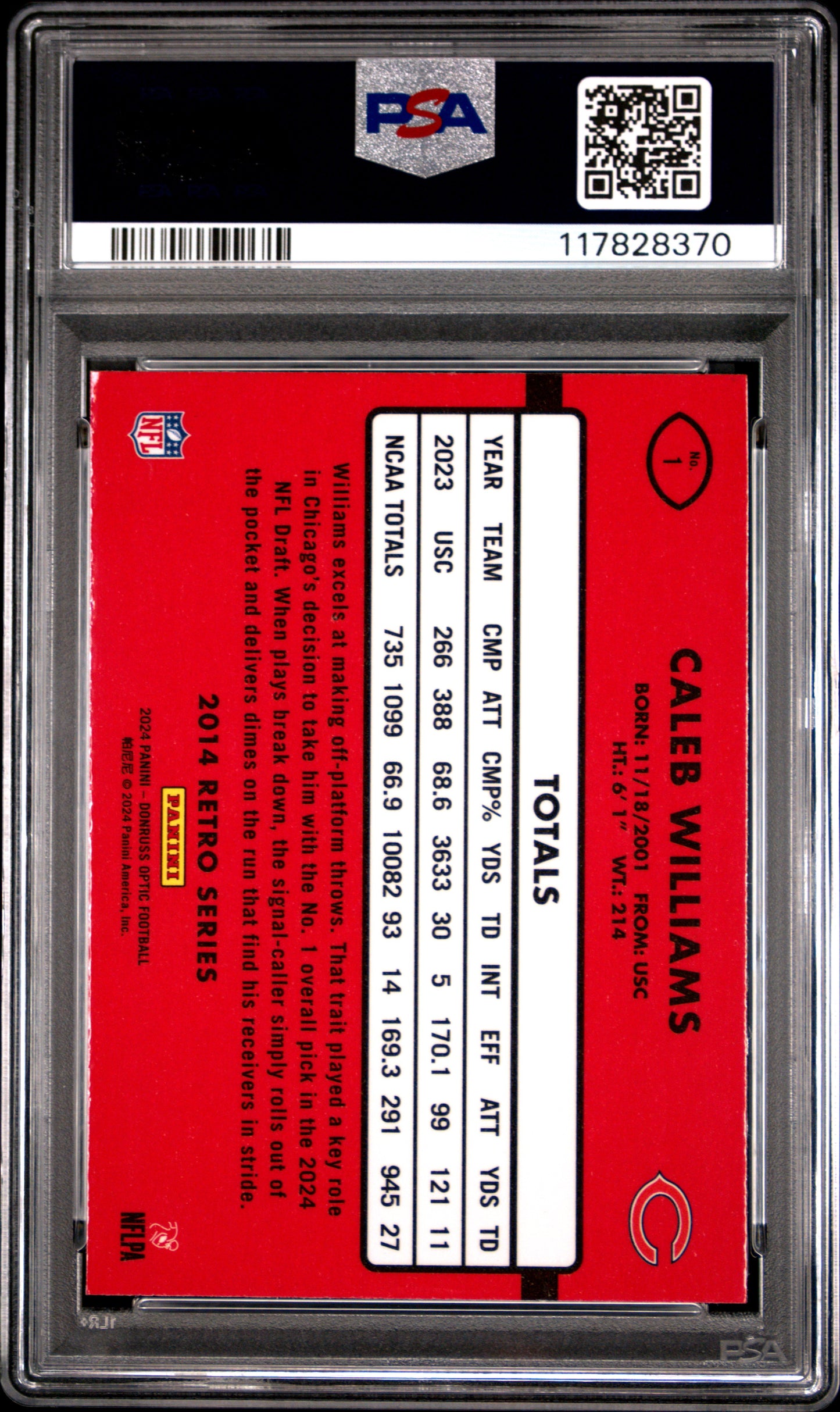 2024 Panini Donruss Optic 2014 Retro Series #1 Caleb Williams PSA 10