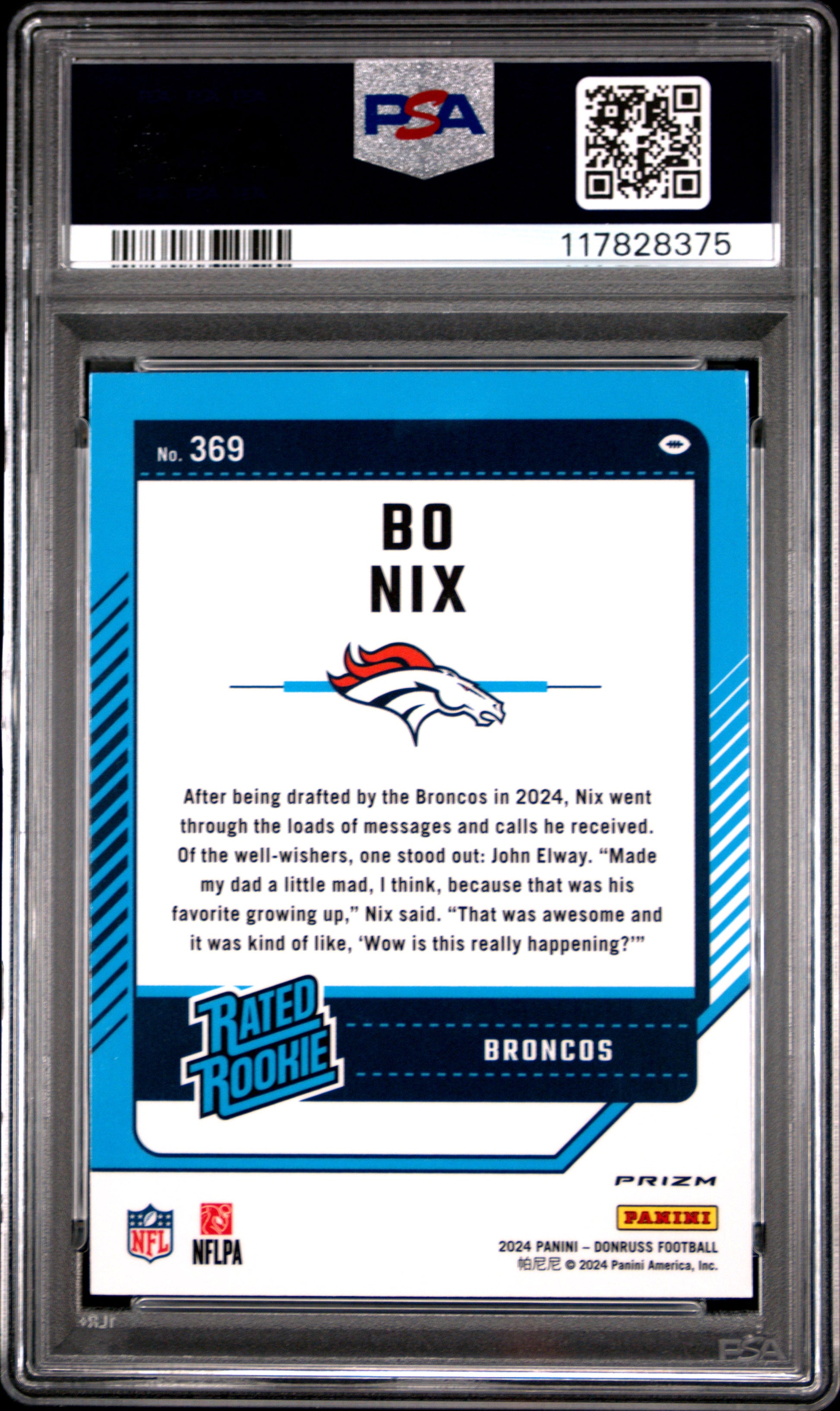 2024 Panini Donruss #369 Bo Nix Optic Preview-Pink PSA 10
