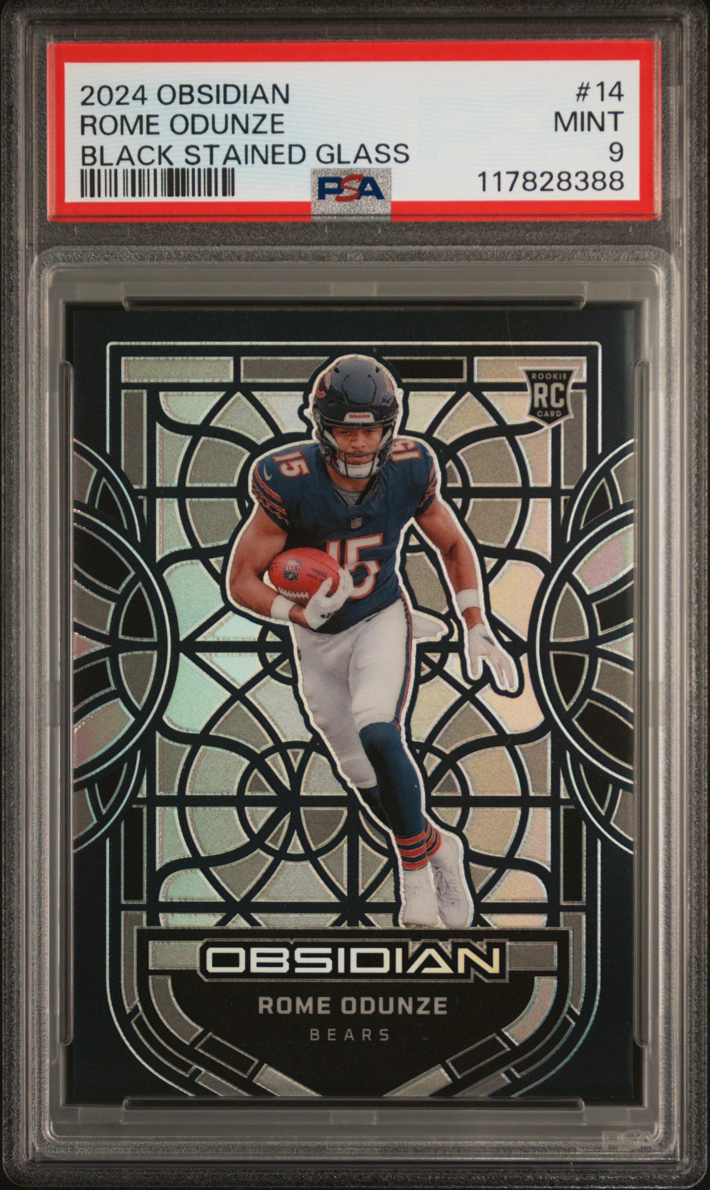 2024 Panini Obsidian Black Stained Glass #14 Rome Odunze PSA 9