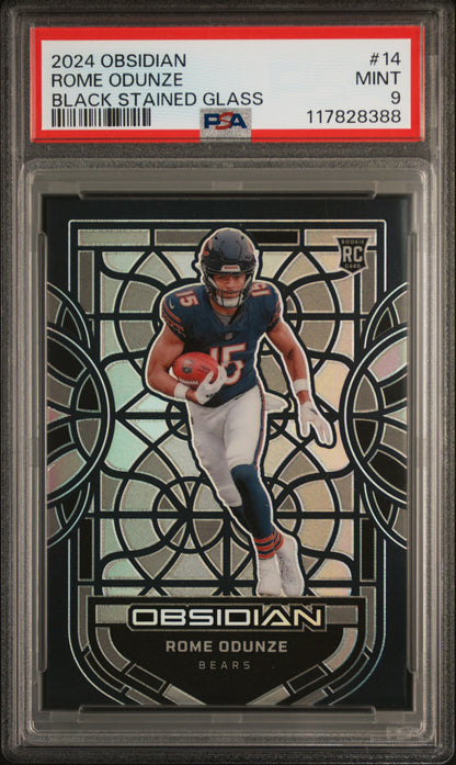 2024 Panini Obsidian Black Stained Glass #14 Rome Odunze PSA 9