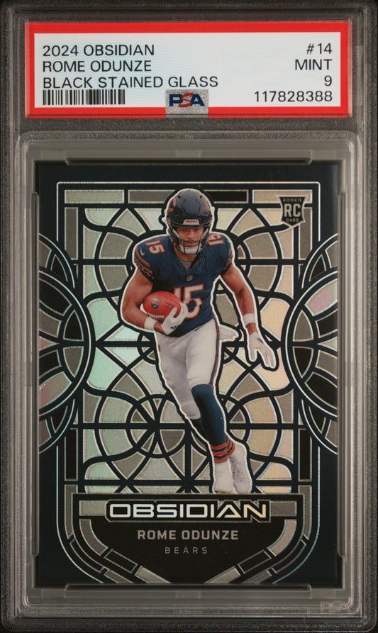 2024 Panini Obsidian Black Stained Glass #14 Rome Odunze PSA 9