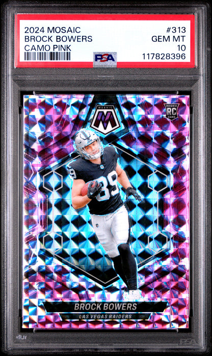 2024 Panini Mosaic #313 Brock Bowers Camo Pink PSA 10