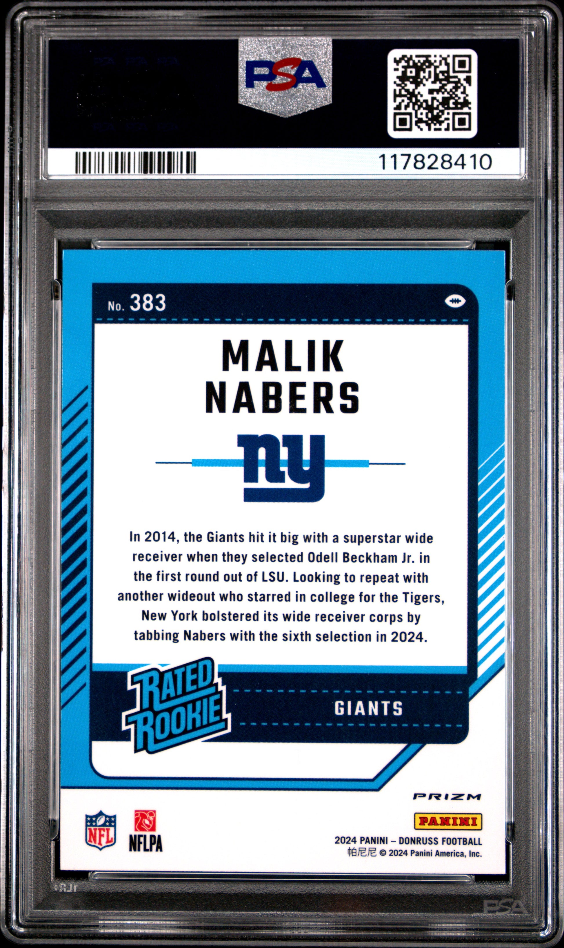2024 Panini Donruss #383 Malik Nabers Optic Preview-Pink PSA 10