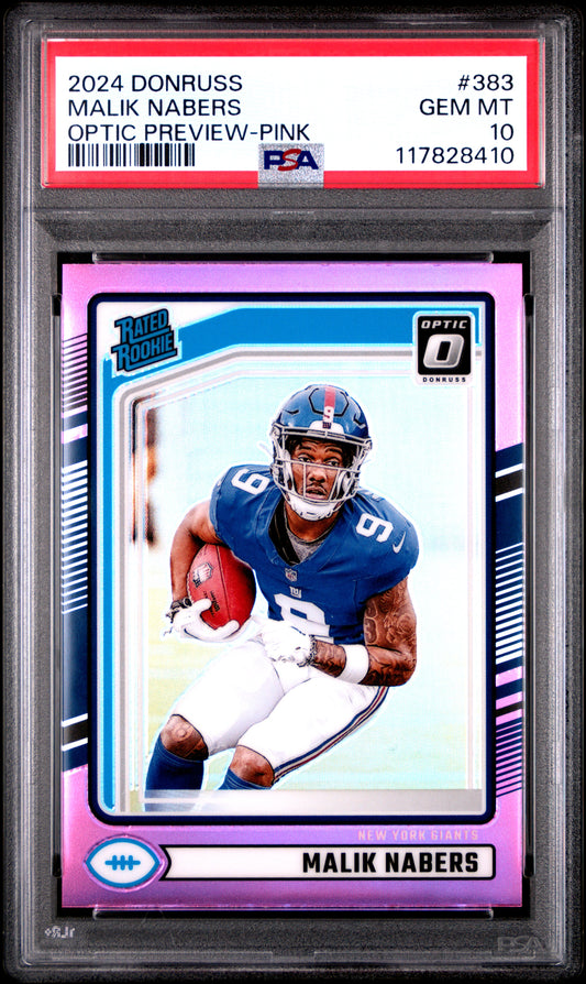 2024 Panini Donruss #383 Malik Nabers Optic Preview-Pink PSA 10