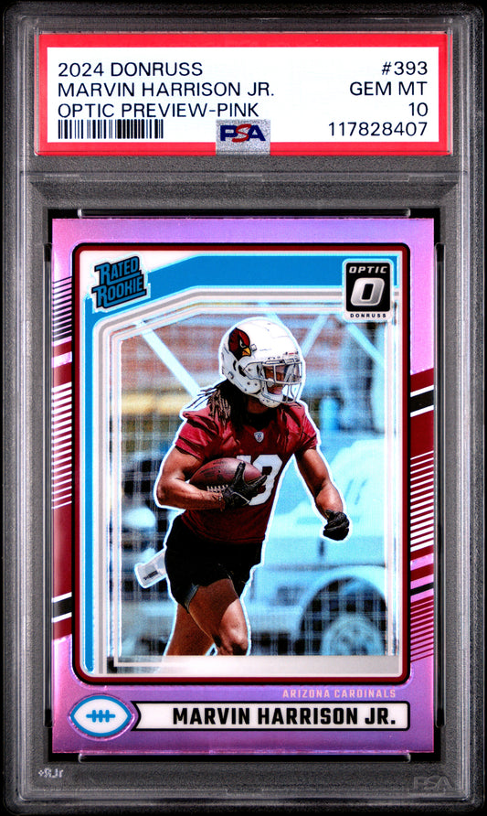 2024 Panini Donruss #393 Marvin Harrison Jr. Optic Preview-Pink PSA 10
