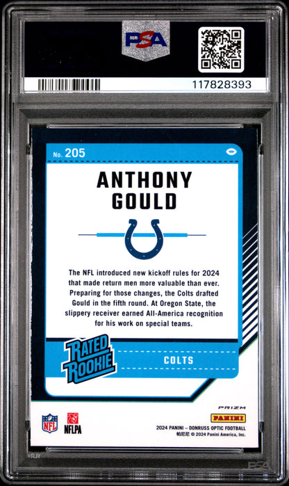 2024 Panini Donruss Optic #205 Anthony Gould Blue Glitter PSA 10