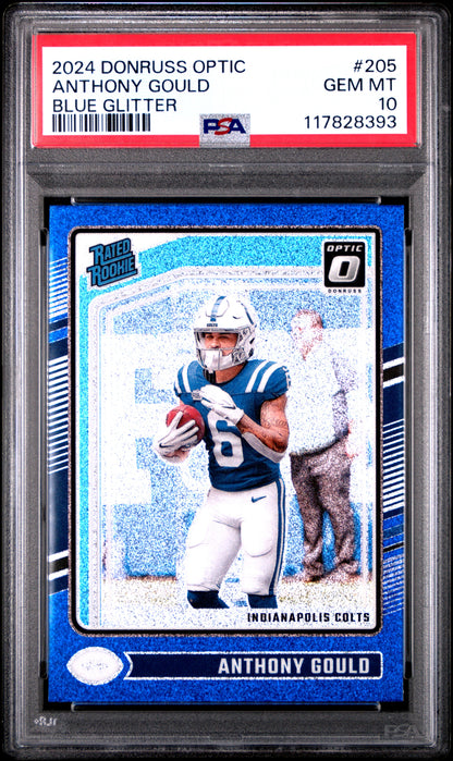 2024 Panini Donruss Optic #205 Anthony Gould Blue Glitter PSA 10
