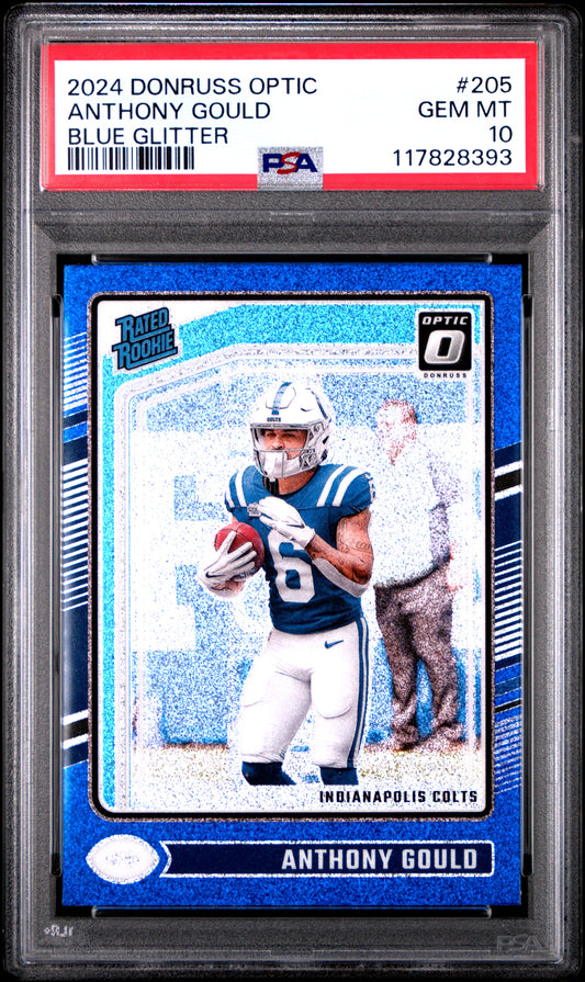 2024 Panini Donruss Optic #205 Anthony Gould Blue Glitter PSA 10