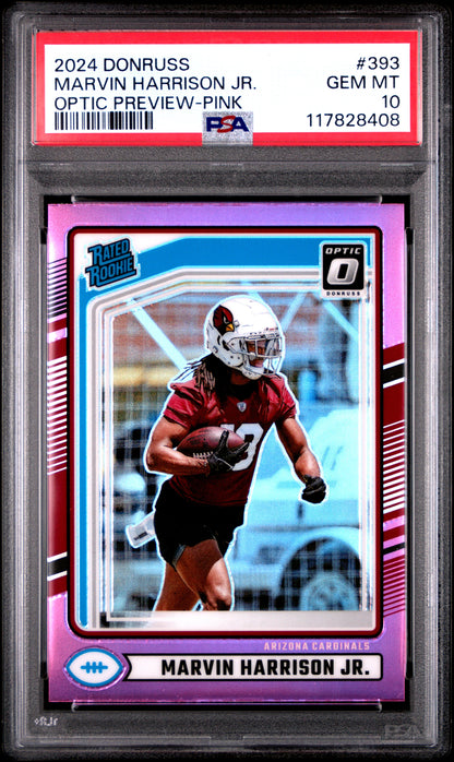 2024 Panini Donruss #393 Marvin Harrison Jr. Optic Preview-Pink PSA 10