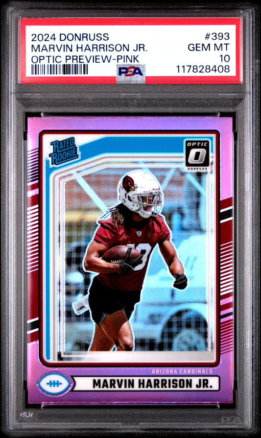 2024 Panini Donruss #393 Marvin Harrison Jr. Optic Preview-Pink PSA 10