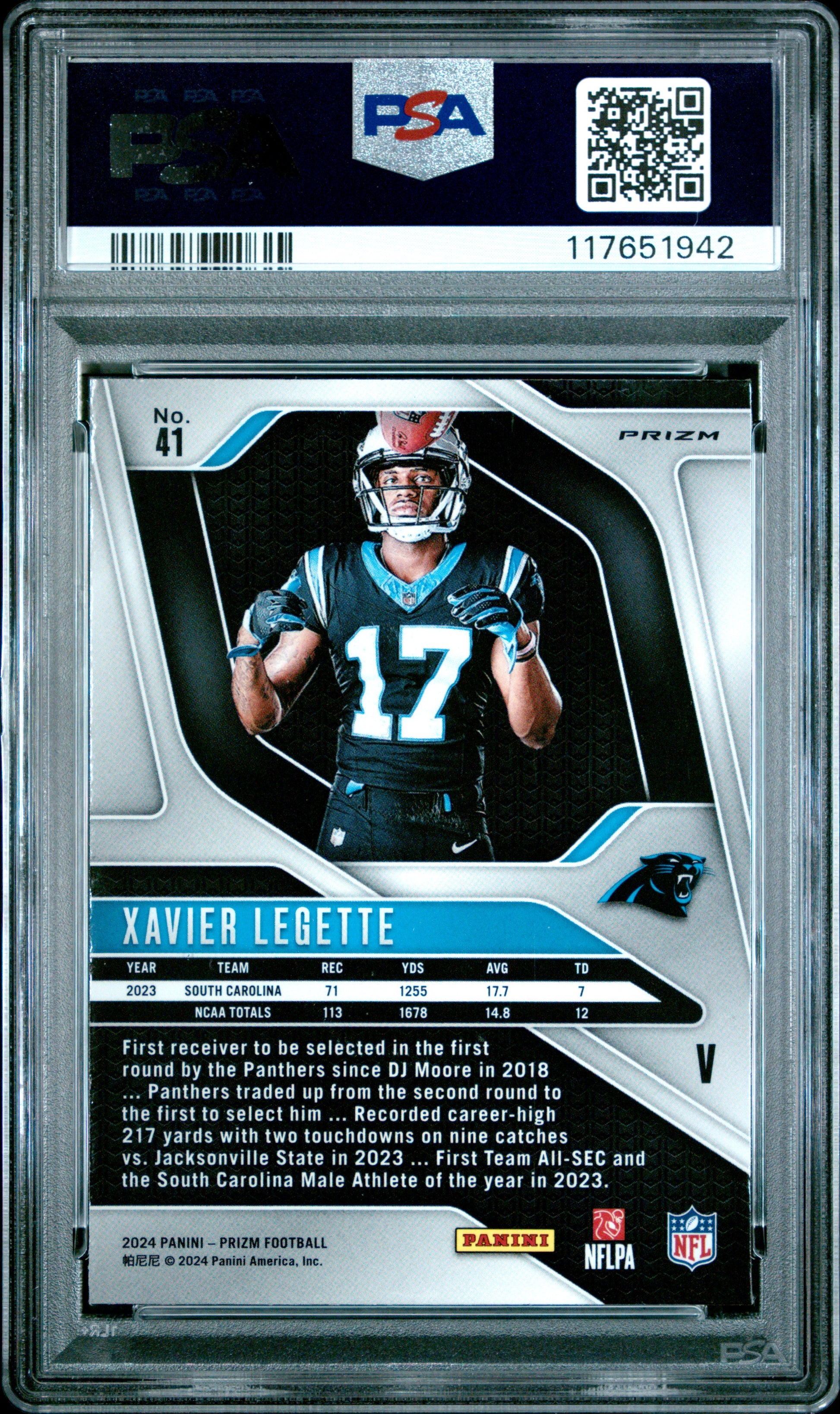 2024 Panini Prizm Rookie Variation #41 Xavier Legette PSA 8