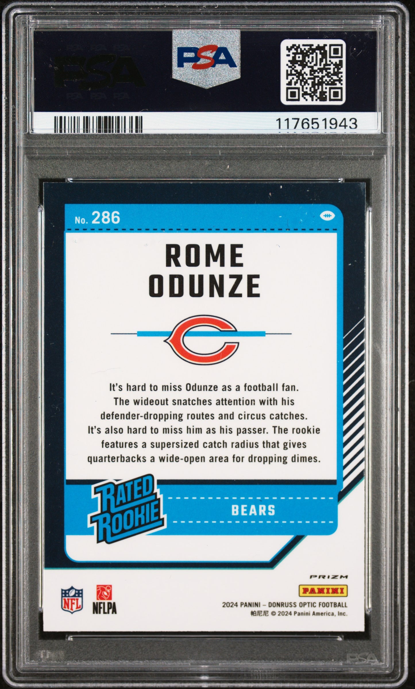 2024 Panini Donruss Optic #286 Rome Odunze Blue Hyper PSA 10