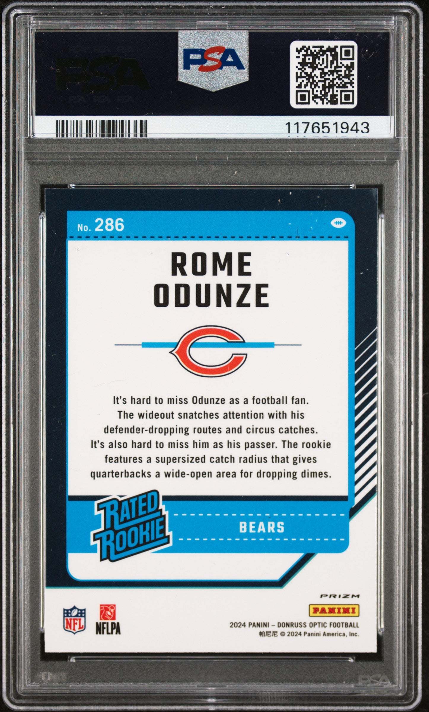 2024 Panini Donruss Optic #286 Rome Odunze Blue Hyper PSA 10