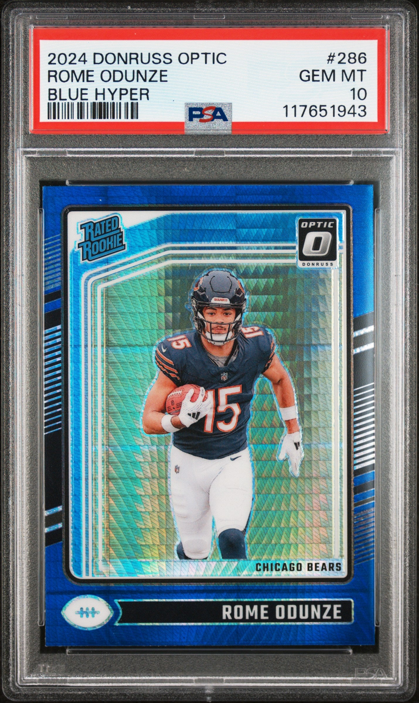 2024 Panini Donruss Optic #286 Rome Odunze Blue Hyper PSA 10