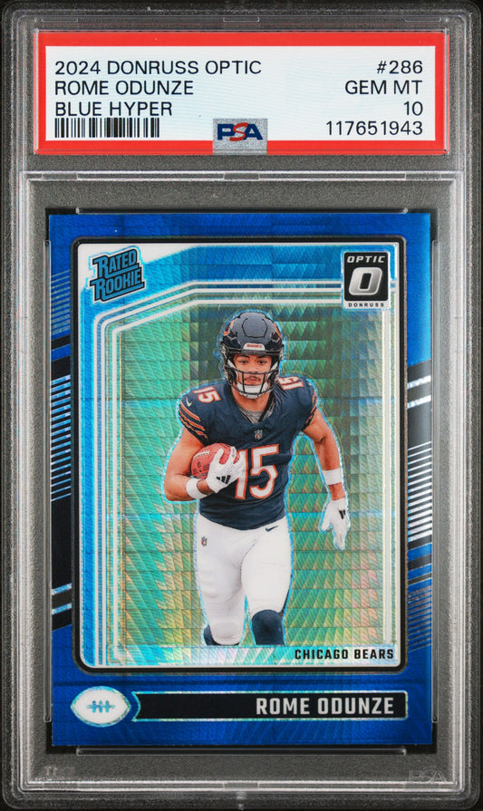 2024 Panini Donruss Optic #286 Rome Odunze Blue Hyper PSA 10