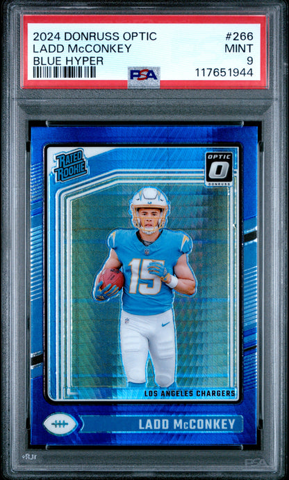 2024 Panini Donruss Optic #266 Ladd Mcconkey Blue Hyper PSA 9