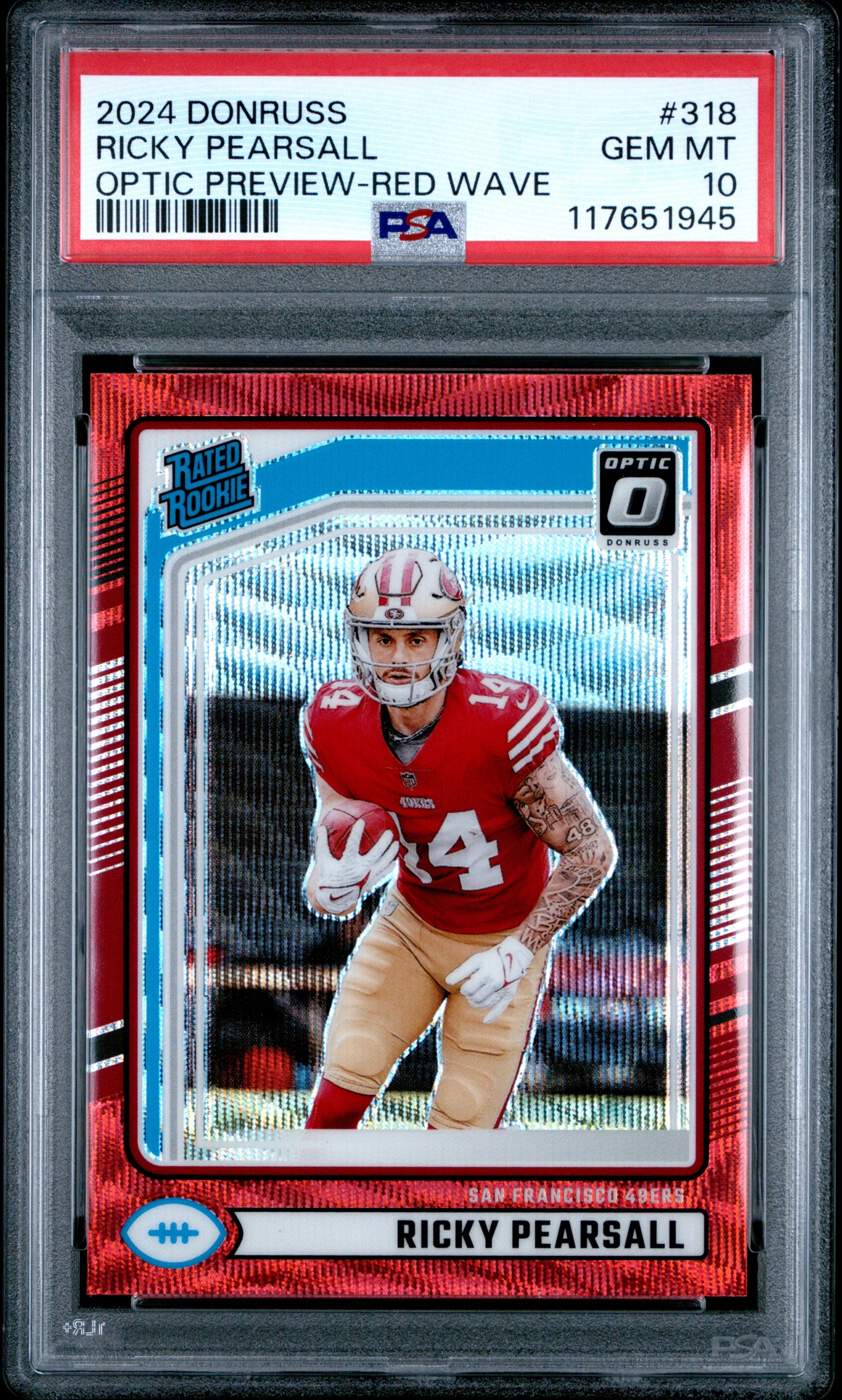 2024 Panini Donruss #318 Ricky Pearsall Optic Preview-Red Wave PSA 10