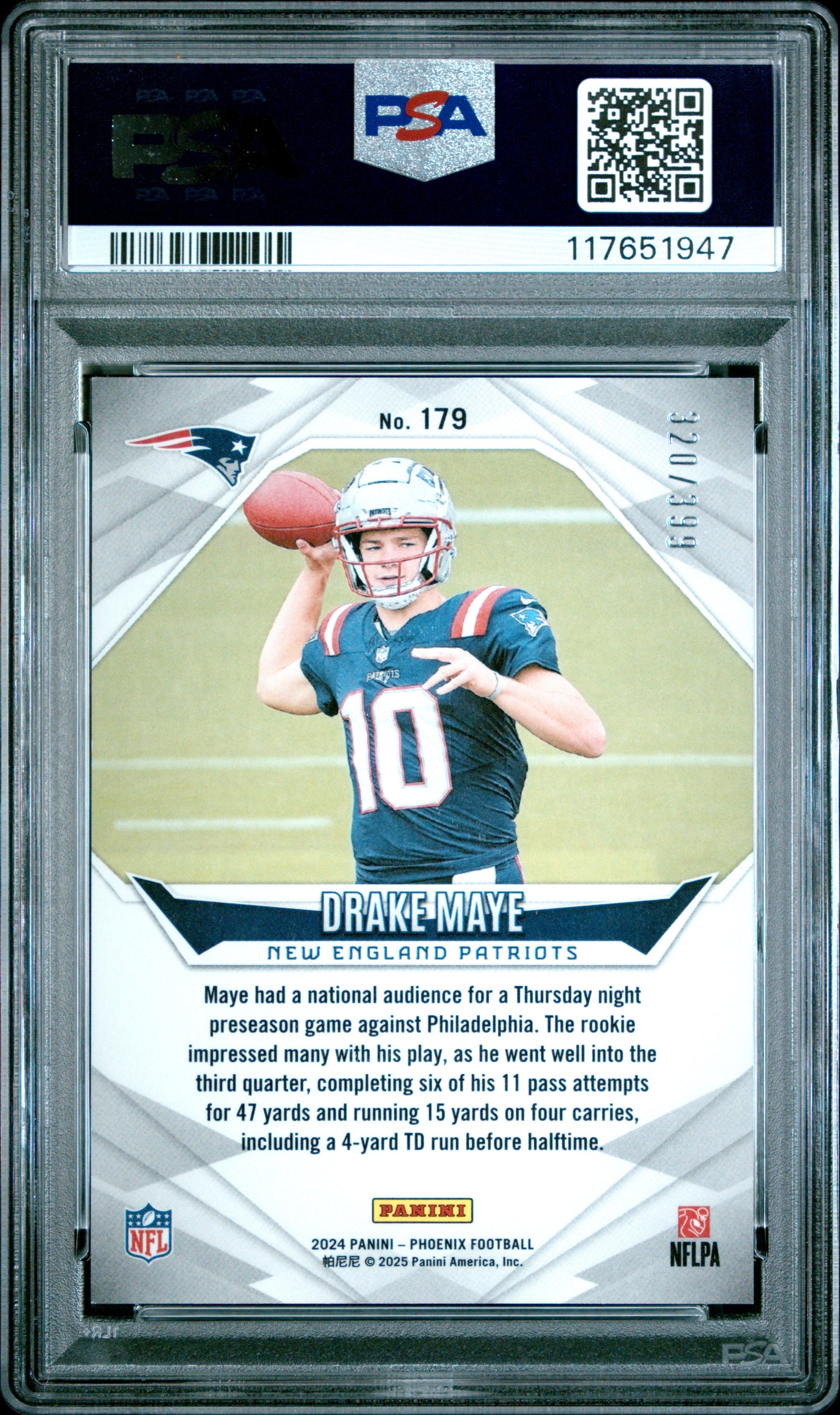 2024 Panini Phoenix #179 Drake Maye Team Helmet PSA 10