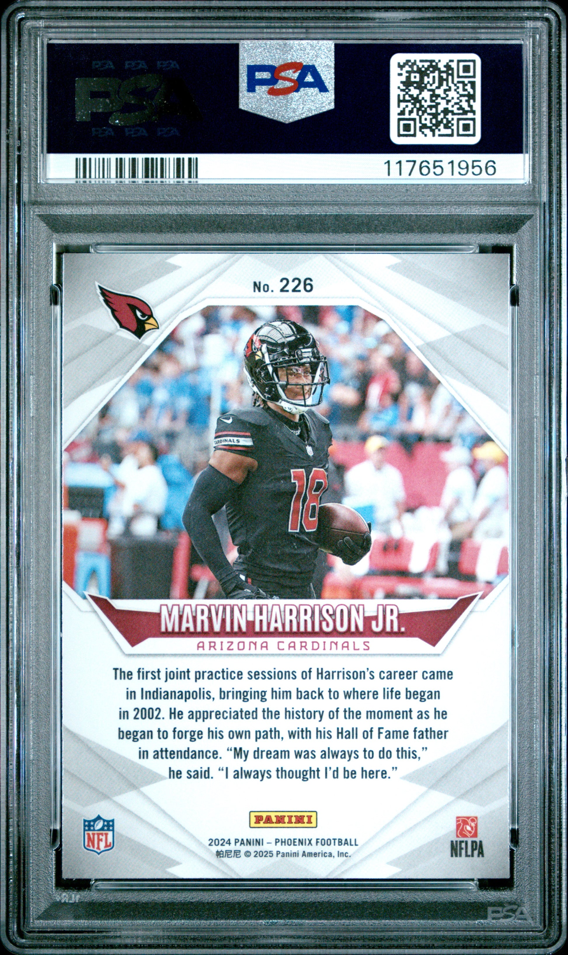 2024 Panini Phoenix #226 Marvin Harrison Jr. Purple Fade PSA 8