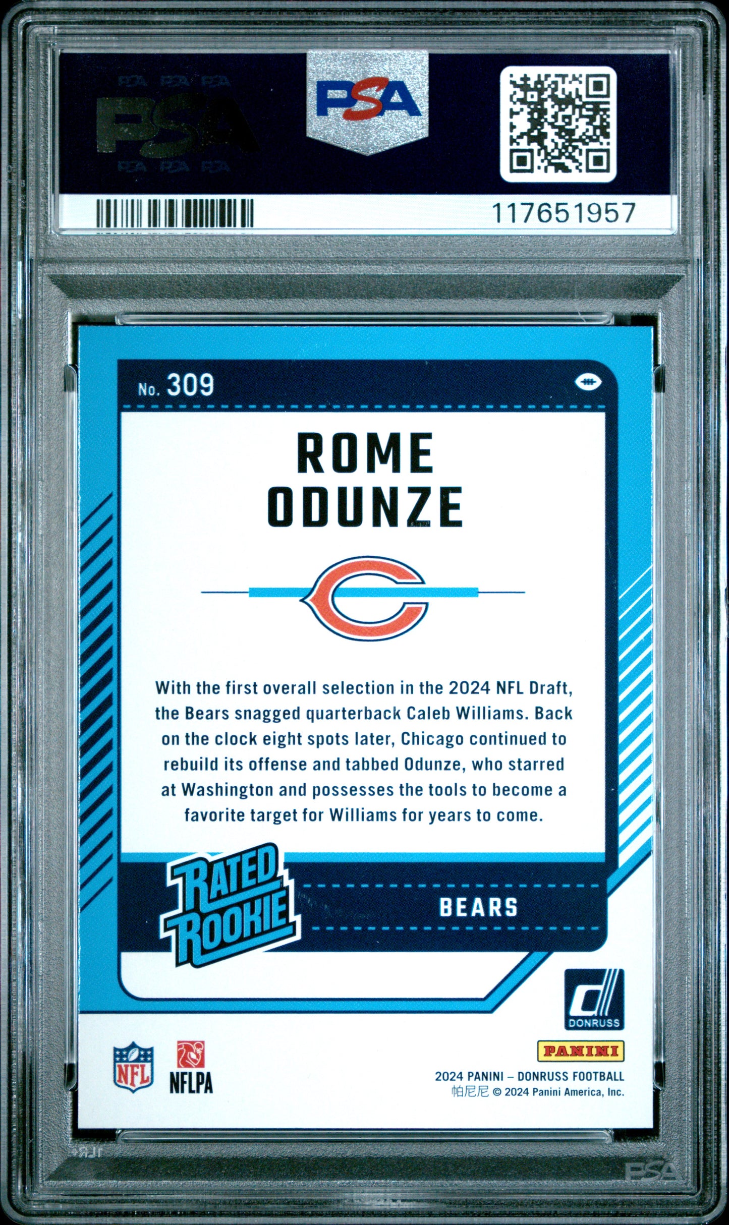 2024 Panini Donruss #309 Rome Odunze Press Proof Blue PSA 9