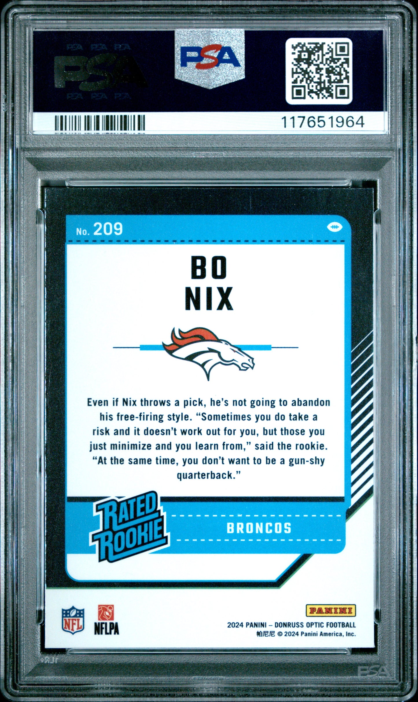 2024 Panini Donruss Optic #209 Bo Nix PSA 10