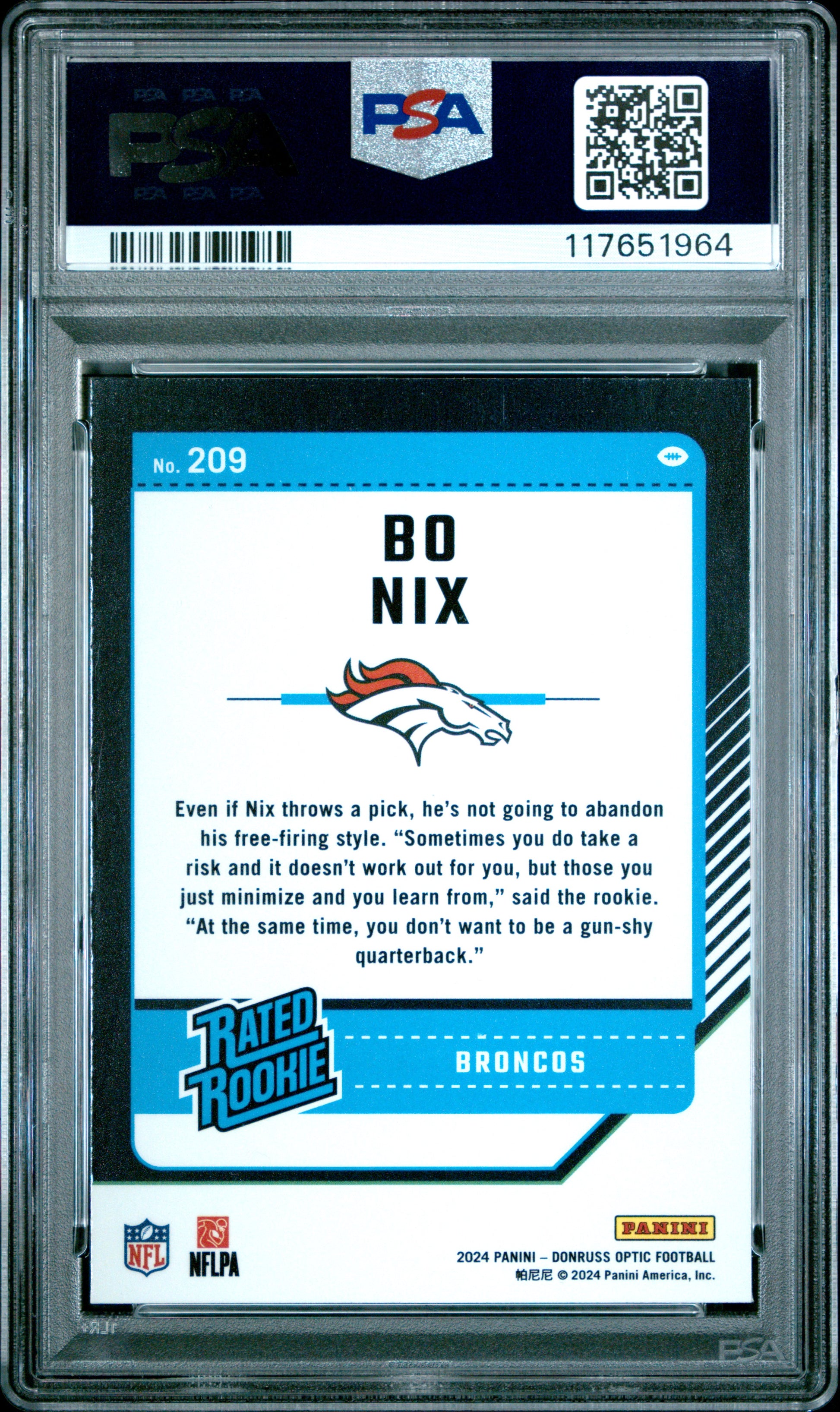2024 Panini Donruss Optic #209 Bo Nix PSA 10