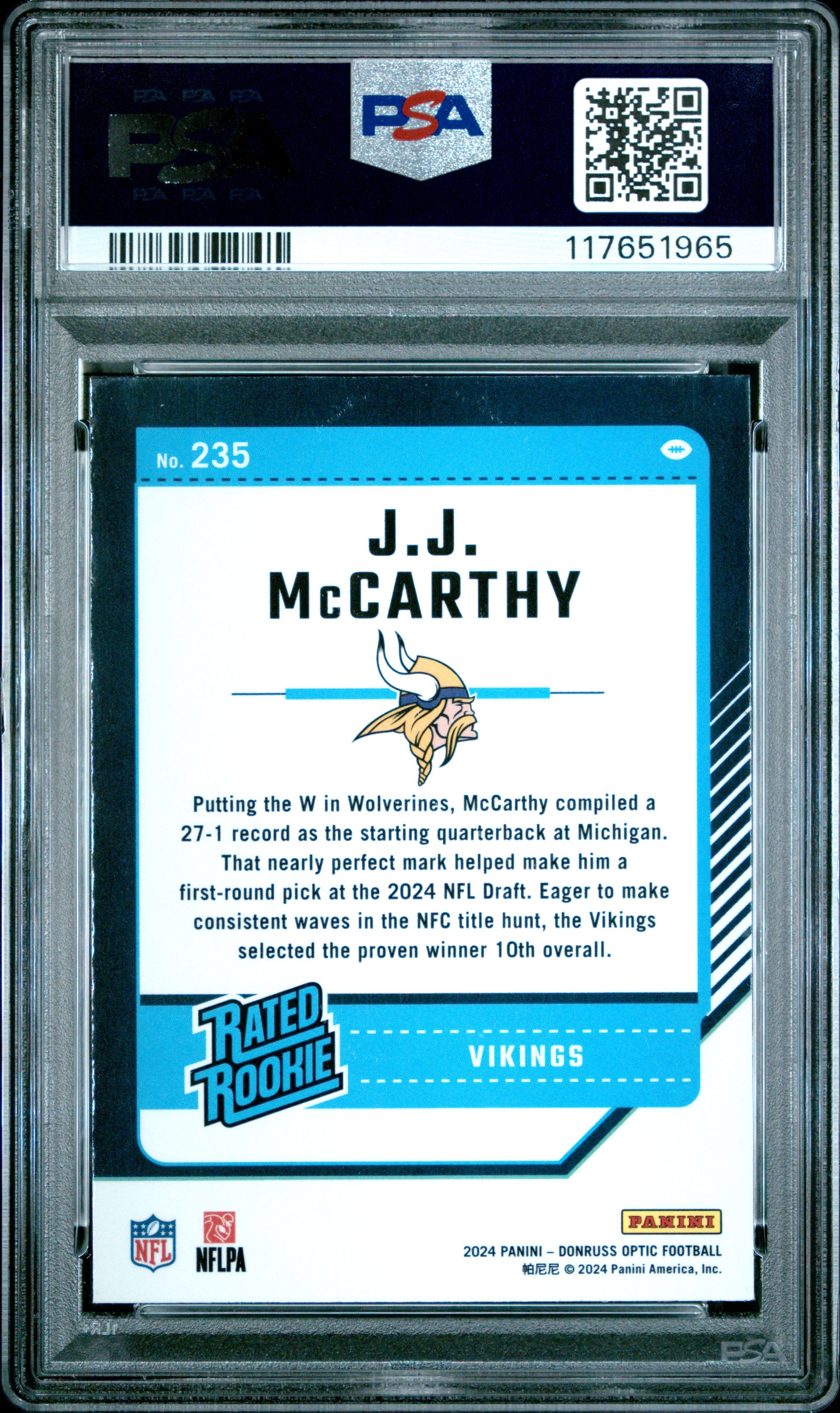 2024 Panini Donruss Optic #235 Jj Mccarthy PSA 10