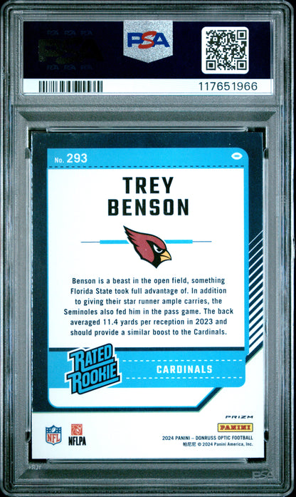 2024 Panini Donruss Optic #293 Trey Benson Green Velocity PSA 10