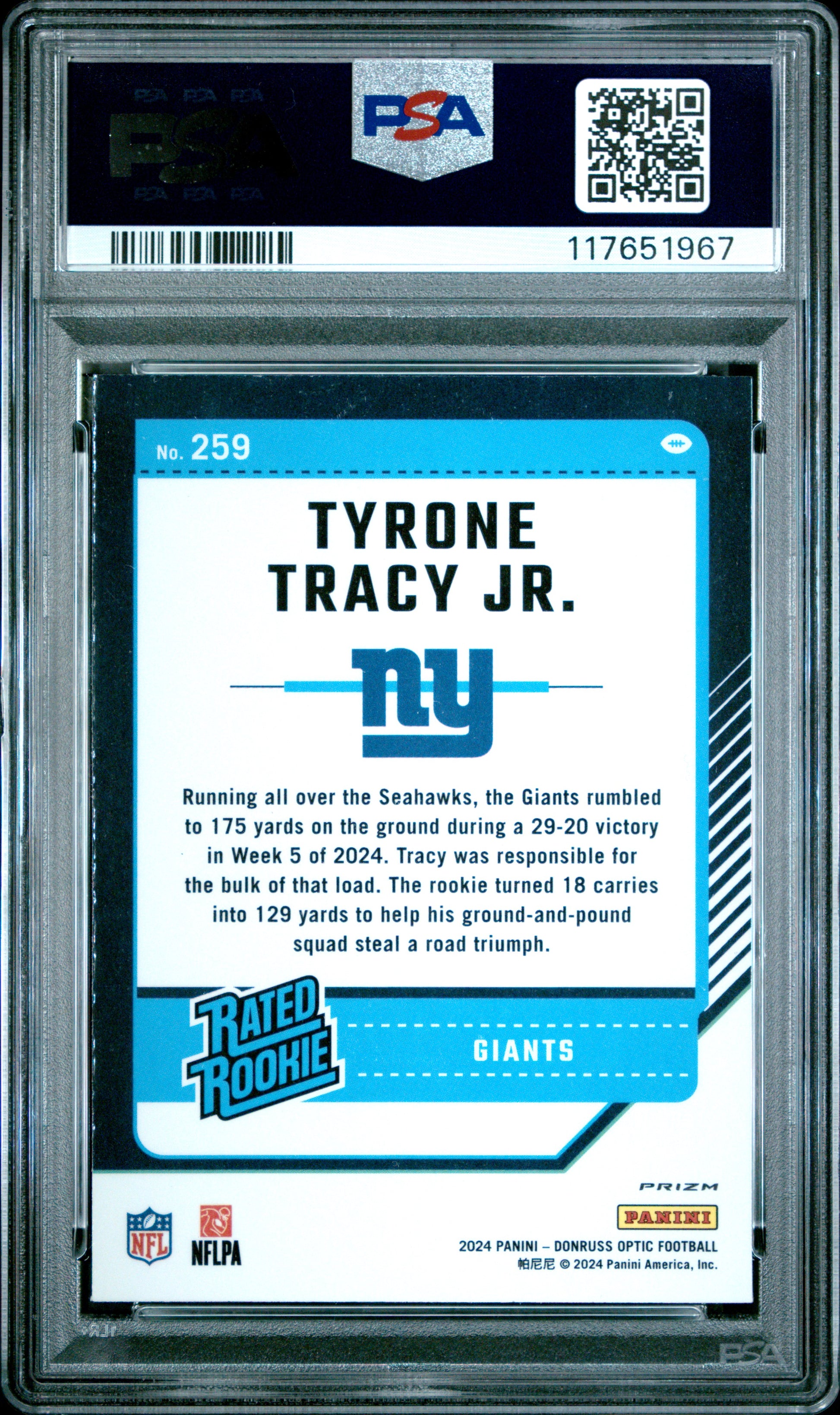 2024 Panini Donruss Optic #259 Tyrone Tracy Jr. Green Hyper PSA 10