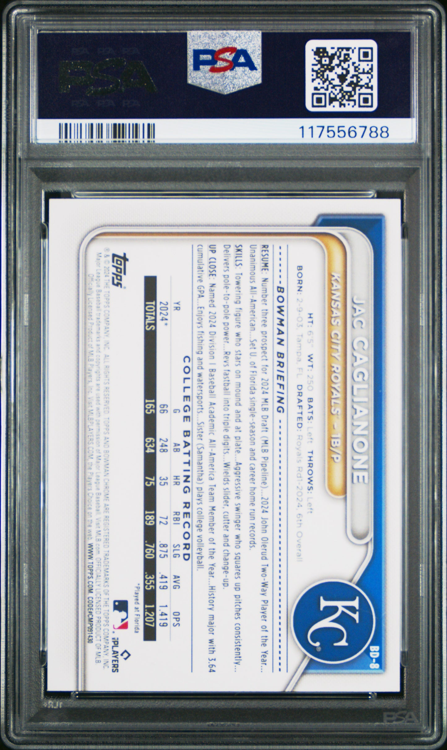 2024 Bowman Draft #BD8 Jac Caglianone PSA 10