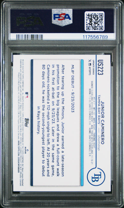 2024 Topps Update #US223 Junior Caminero Royal Blue PSA 10