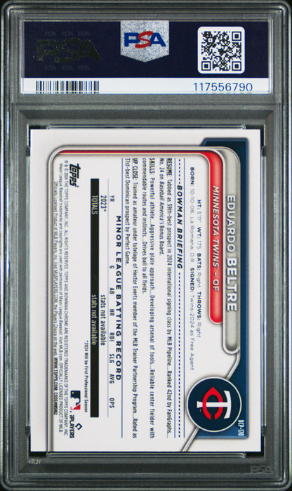 2024 Bowman Chrome Prospects #BCP170 Eduardo Beltre-Fuchsia Shimmer PSA 10