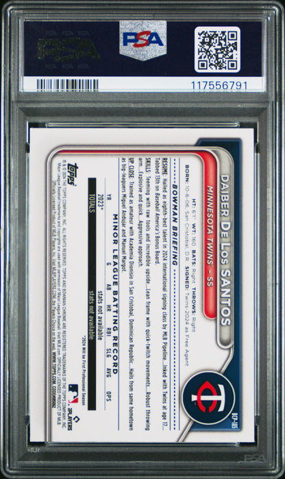 2024 Bowman Chrome Prospects #BCP185 Daiber De Los Santos-Fuchsia Shimmer PSA 10