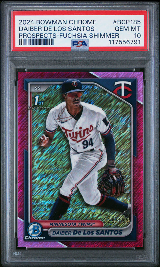 2024 Bowman Chrome Prospects #BCP185 Daiber De Los Santos-Fuchsia Shimmer PSA 10