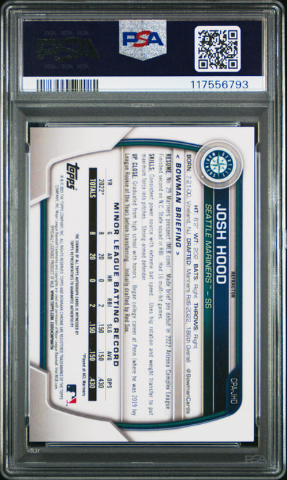 2023 Bowman Chrome Prospect Autographs #CPAJHD Josh Hood-Refractor PSA 10