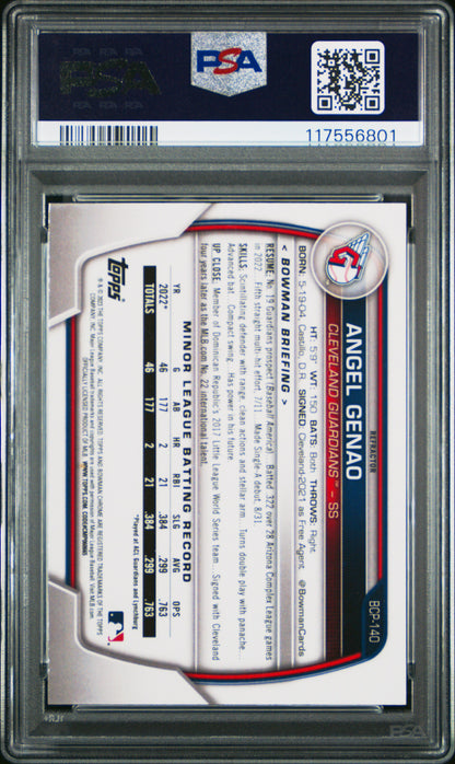 2023 Bowman Chrome Prospects #BCP140 Angel Genao Chr Pros-Lunar Glow Ref PSA 10